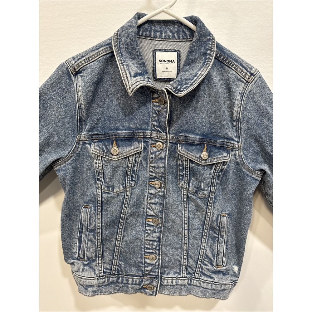 Sonoma Goods For Life Womens Denim Jacket Faded Blue Med #73277